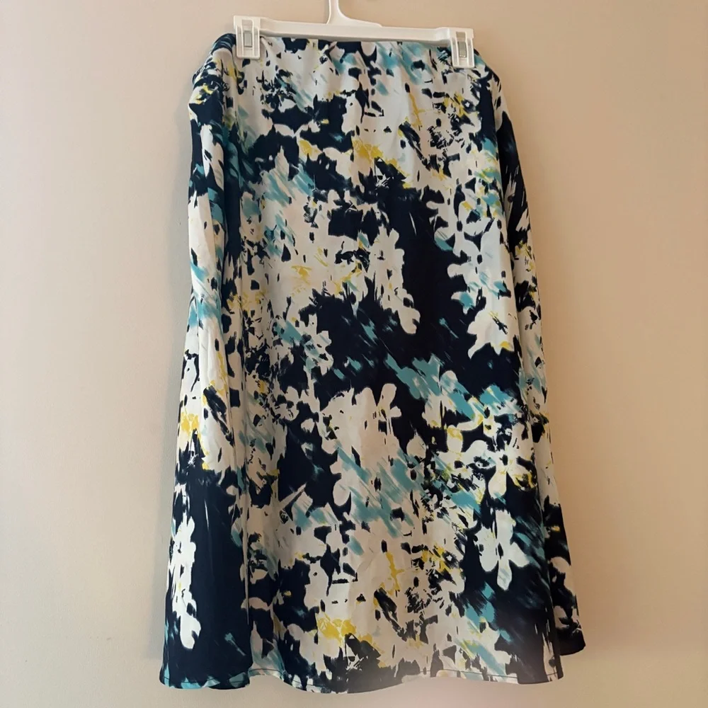 Banana Republic Floral Midi Skirt in Navy, White, Teal & Yellow - Picture 2 of 4